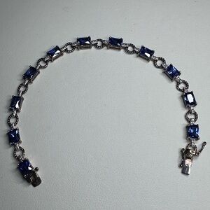 ADI 925 Sterling Silver Gold Overlay Tennis Bracelet Thailand 11 blue stones 🧊